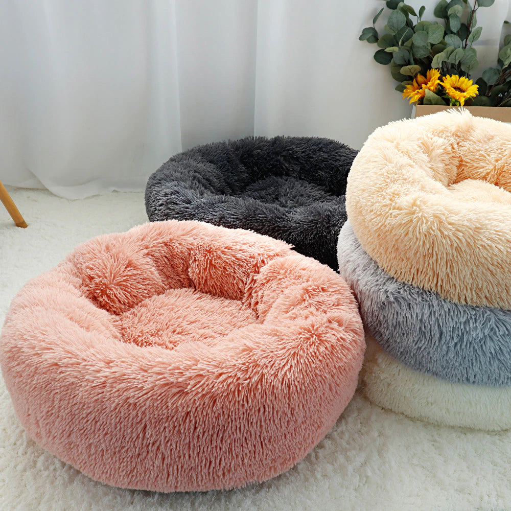 'plush round dog bed warm pet sleeping pad
