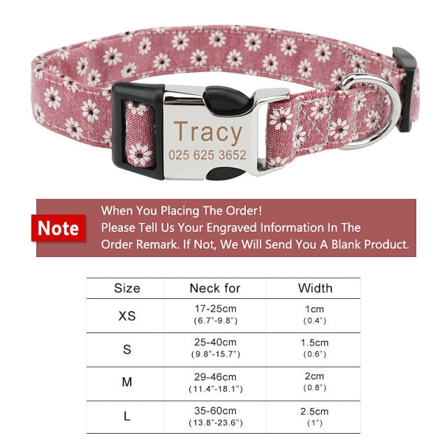 "custom flower dog collar with engraved id tag" "personalized dog collar with name tag" "cute floral pet collar adjustable" "custom pet smart gadget dog collar" "engraved dog name tag collar" "flower dog collar for small medium large dogs" "custom dog identification collar"