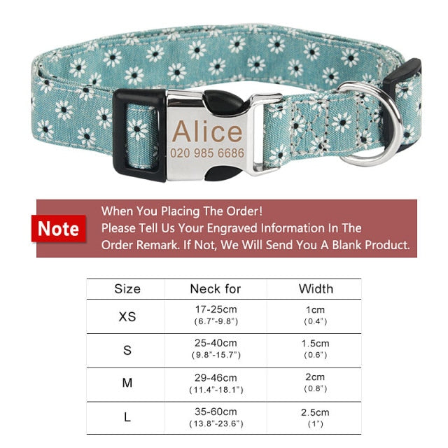 "custom flower dog collar with engraved id tag" "personalized dog collar with name tag" "cute floral pet collar adjustable" "custom pet smart gadget dog collar" "engraved dog name tag collar" "flower dog collar for small medium large dogs" "custom dog identification collar"