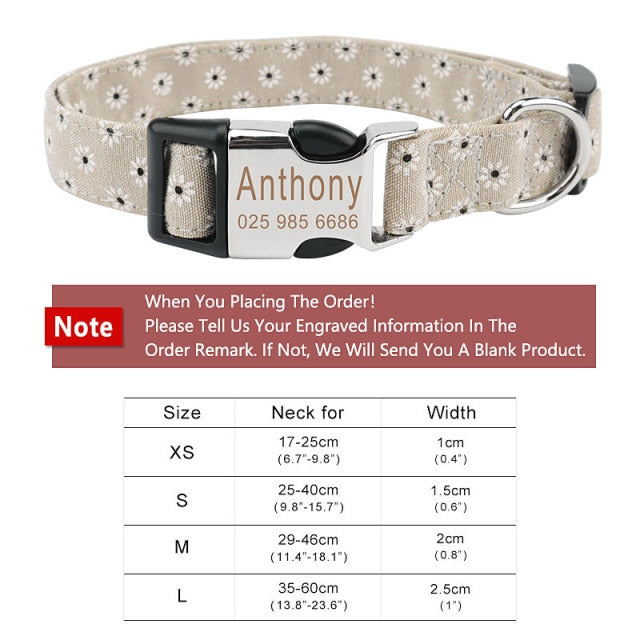 "custom flower dog collar with engraved id tag" "personalized dog collar with name tag" "cute floral pet collar adjustable" "custom pet smart gadget dog collar" "engraved dog name tag collar" "flower dog collar for small medium large dogs" "custom dog identification collar"