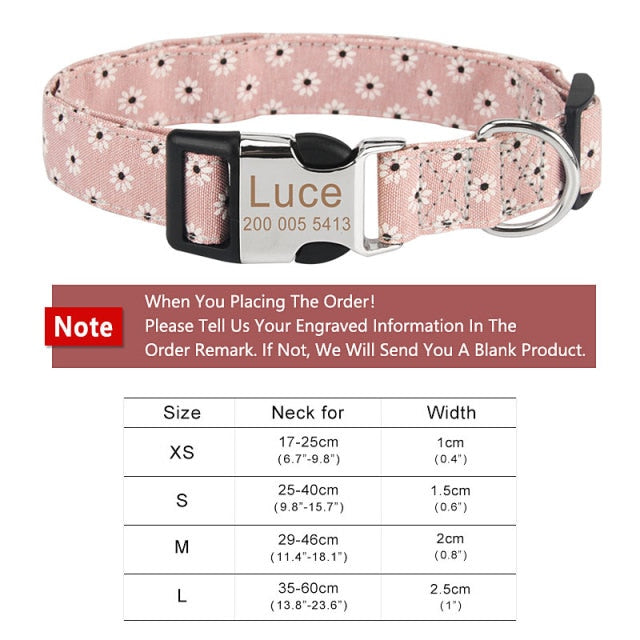 "custom flower dog collar with engraved id tag" "personalized dog collar with name tag" "cute floral pet collar adjustable" "custom pet smart gadget dog collar" "engraved dog name tag collar" "flower dog collar for small medium large dogs" "custom dog identification collar"
