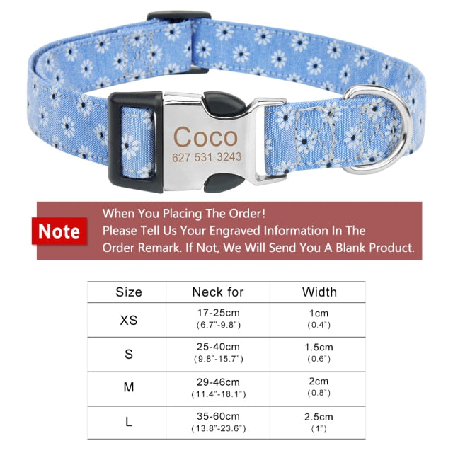 "custom flower dog collar with engraved id tag" "personalized dog collar with name tag" "cute floral pet collar adjustable" "custom pet smart gadget dog collar" "engraved dog name tag collar" "flower dog collar for small medium large dogs" "custom dog identification collar"