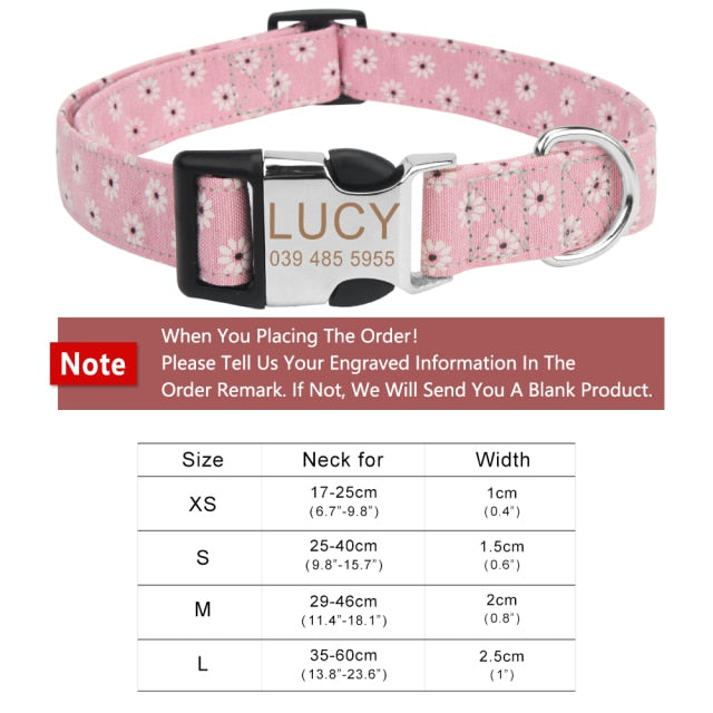 "custom flower dog collar with engraved id tag" "personalized dog collar with name tag" "cute floral pet collar adjustable" "custom pet smart gadget dog collar" "engraved dog name tag collar" "flower dog collar for small medium large dogs" "custom dog identification collar"