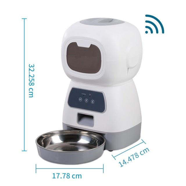 "smart wifi automatic pet feeder" "cat dog food dispenser remote control" "smart pet gadget wifi feeder for cats" "automatic feeding bowl for dogs and cats" "pet food dispenser scheduled meals" "wifi smart pet bowl feeder" "portion control pet feeder automatic"