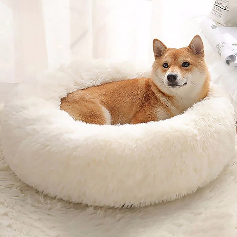 'plush round dog bed warm pet sleeping pad